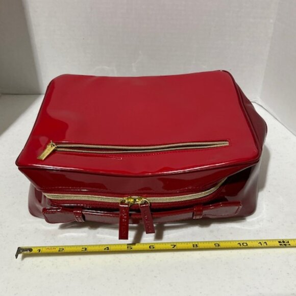 Estee Lauder Red Vinyl Cosmetic Make Up Zip Train Travel Case Bag 11.5"w/Handle - Picture 9 of 16